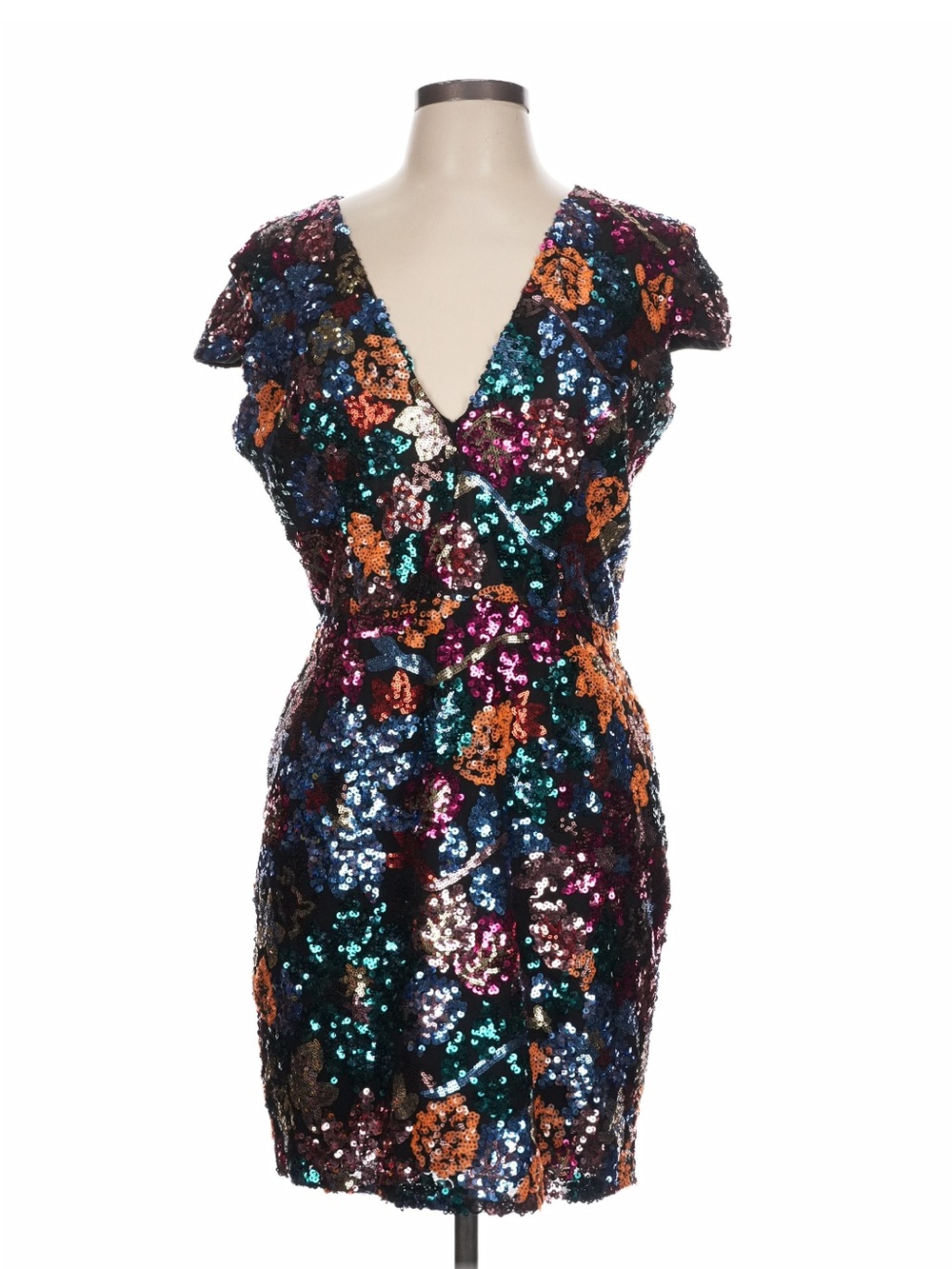 Multi-Color Sequin V-Neck Cocktail Dress